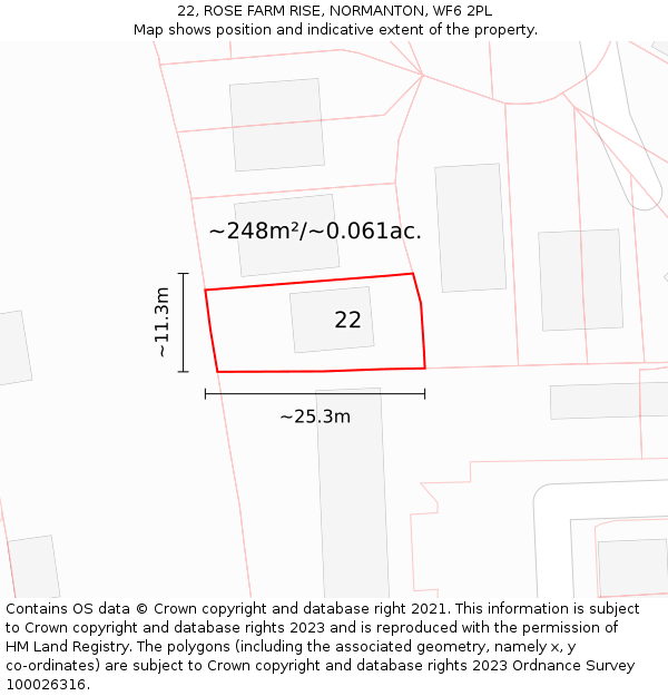 22, ROSE FARM RISE, NORMANTON, WF6 2PL: Plot and title map