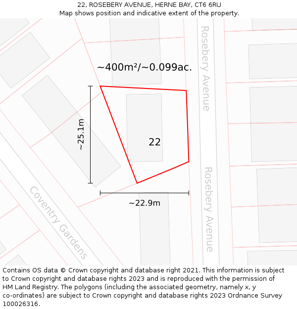 22, ROSEBERY AVENUE, HERNE BAY, CT6 6RU: Plot and title map