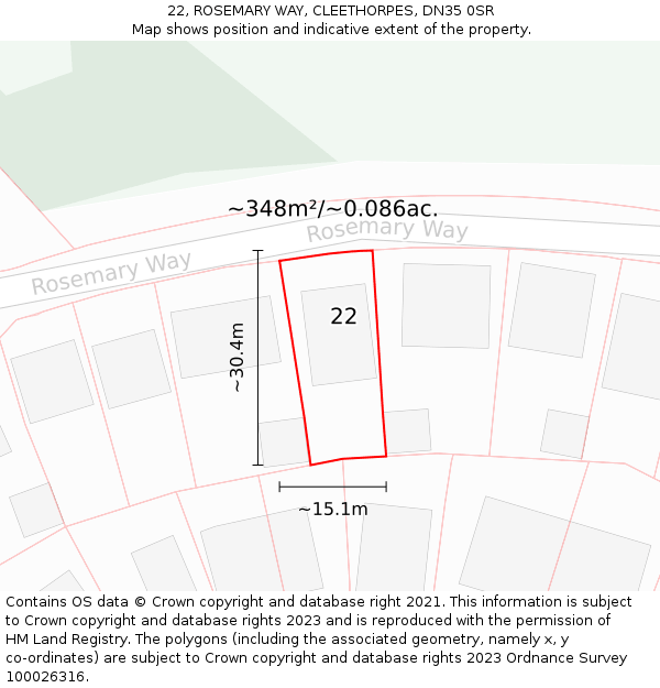 22, ROSEMARY WAY, CLEETHORPES, DN35 0SR: Plot and title map