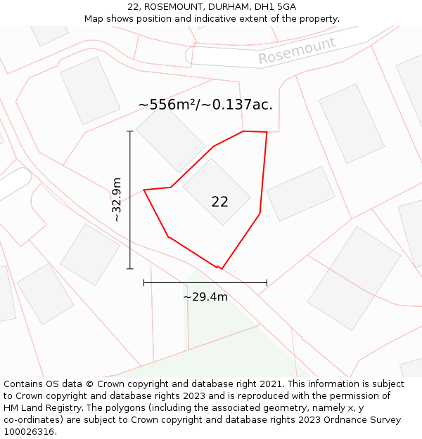 22, ROSEMOUNT, DURHAM, DH1 5GA: Plot and title map