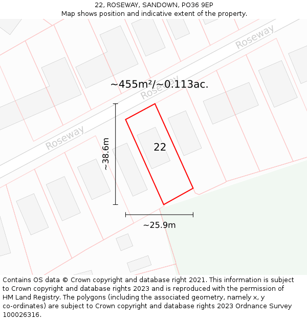 22, ROSEWAY, SANDOWN, PO36 9EP: Plot and title map