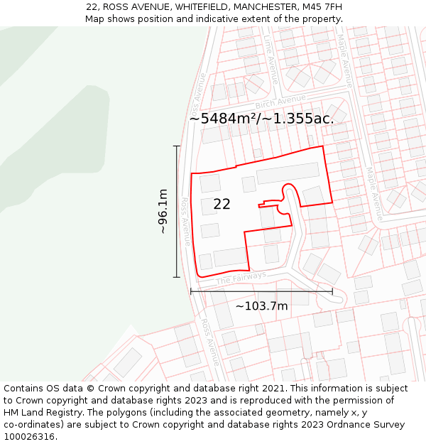 22, ROSS AVENUE, WHITEFIELD, MANCHESTER, M45 7FH: Plot and title map