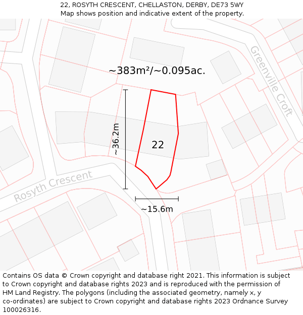 22, ROSYTH CRESCENT, CHELLASTON, DERBY, DE73 5WY: Plot and title map