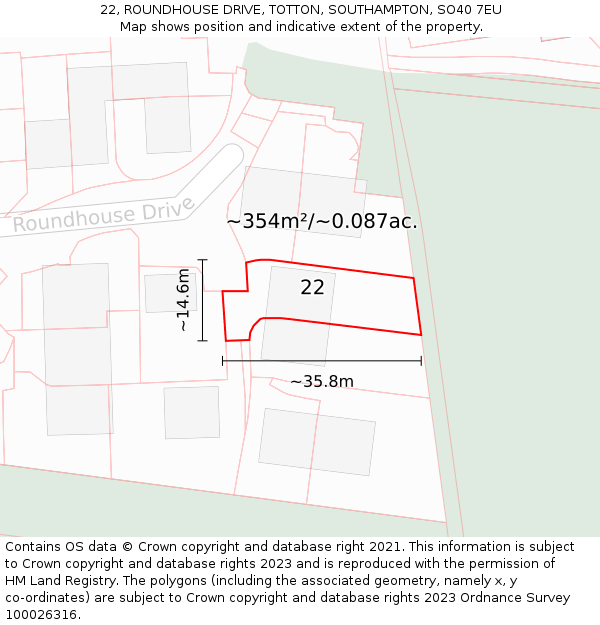 22, ROUNDHOUSE DRIVE, TOTTON, SOUTHAMPTON, SO40 7EU: Plot and title map