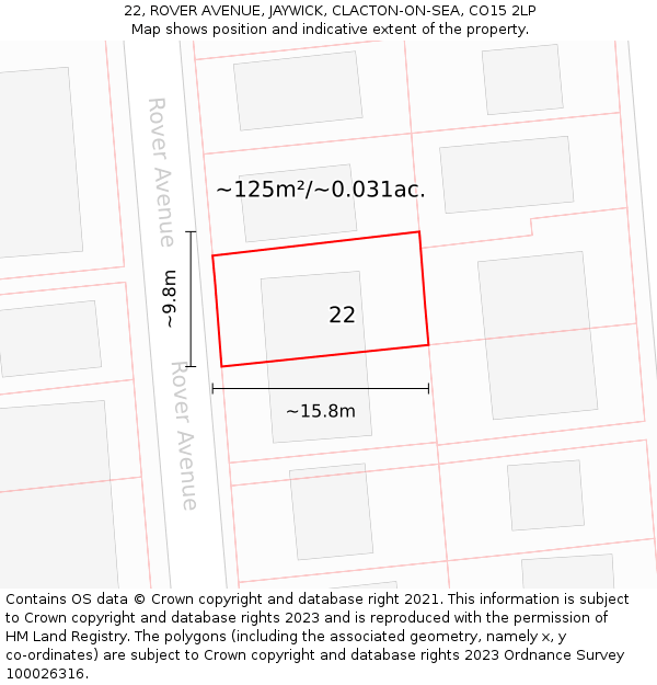 22, ROVER AVENUE, JAYWICK, CLACTON-ON-SEA, CO15 2LP: Plot and title map