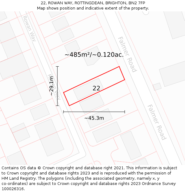 22, ROWAN WAY, ROTTINGDEAN, BRIGHTON, BN2 7FP: Plot and title map