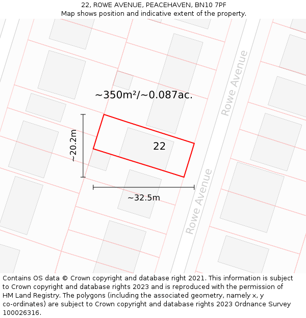 22, ROWE AVENUE, PEACEHAVEN, BN10 7PF: Plot and title map