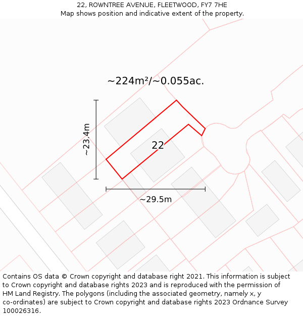 22, ROWNTREE AVENUE, FLEETWOOD, FY7 7HE: Plot and title map