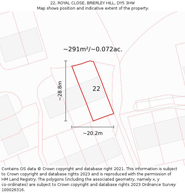 22, ROYAL CLOSE, BRIERLEY HILL, DY5 3HW: Plot and title map