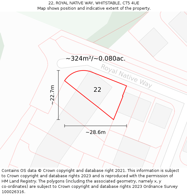 22, ROYAL NATIVE WAY, WHITSTABLE, CT5 4UE: Plot and title map