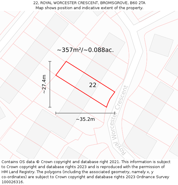 22, ROYAL WORCESTER CRESCENT, BROMSGROVE, B60 2TA: Plot and title map