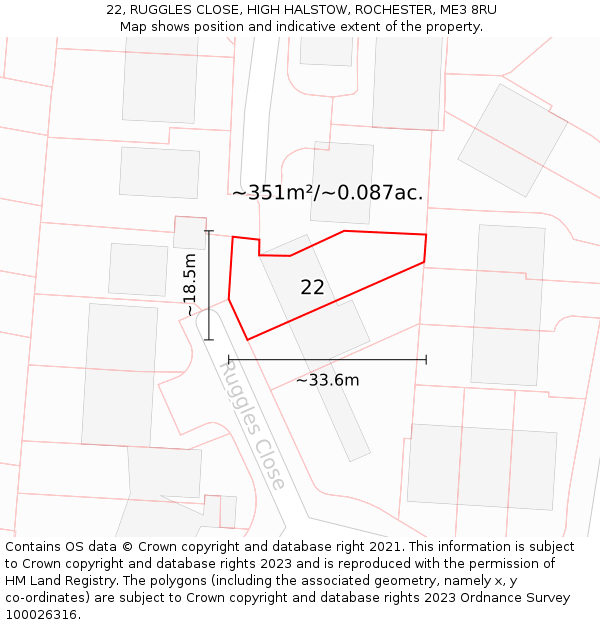 22, RUGGLES CLOSE, HIGH HALSTOW, ROCHESTER, ME3 8RU: Plot and title map