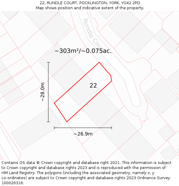 22, RUNDLE COURT, POCKLINGTON, YORK, YO42 2PD: Plot and title map