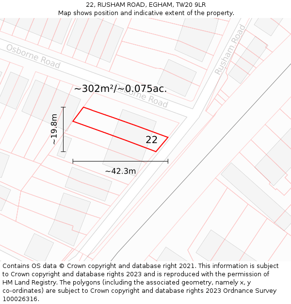 22, RUSHAM ROAD, EGHAM, TW20 9LR: Plot and title map