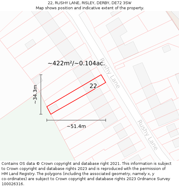 22, RUSHY LANE, RISLEY, DERBY, DE72 3SW: Plot and title map