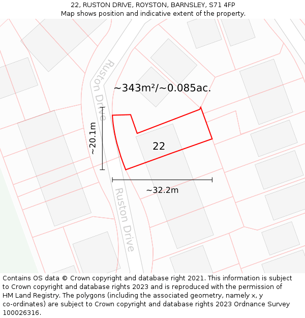 22, RUSTON DRIVE, ROYSTON, BARNSLEY, S71 4FP: Plot and title map