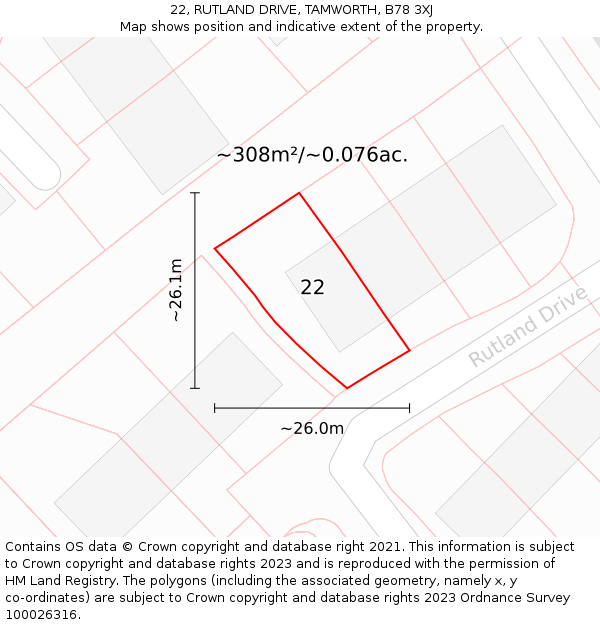 22, RUTLAND DRIVE, TAMWORTH, B78 3XJ: Plot and title map