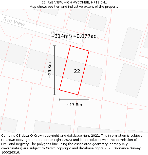 22, RYE VIEW, HIGH WYCOMBE, HP13 6HL: Plot and title map