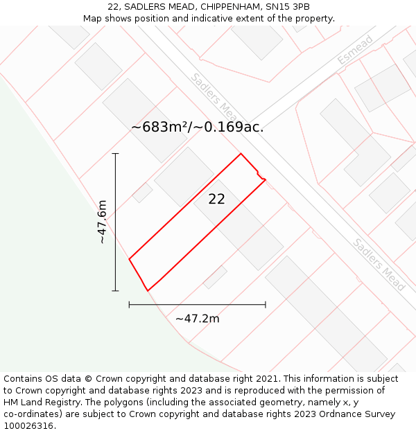 22, SADLERS MEAD, CHIPPENHAM, SN15 3PB: Plot and title map