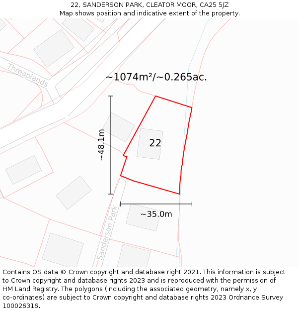 22, SANDERSON PARK, CLEATOR MOOR, CA25 5JZ: Plot and title map