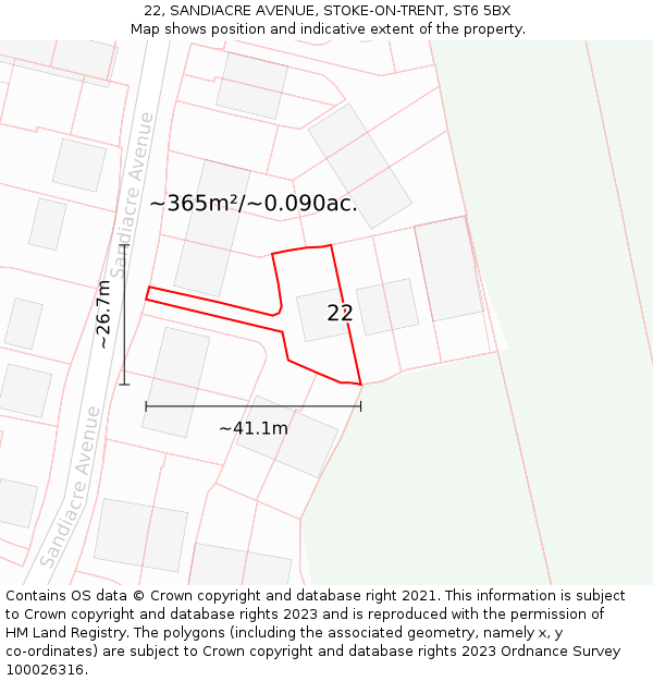 22, SANDIACRE AVENUE, STOKE-ON-TRENT, ST6 5BX: Plot and title map