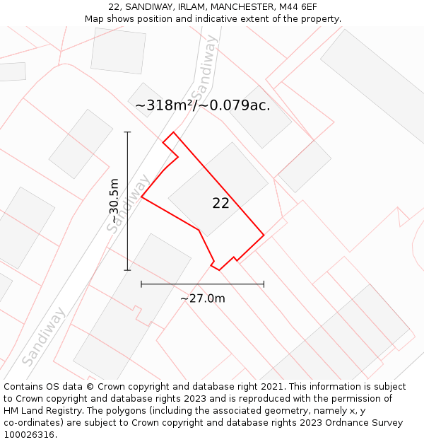 22, SANDIWAY, IRLAM, MANCHESTER, M44 6EF: Plot and title map