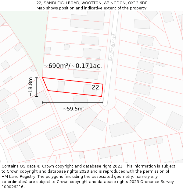 22, SANDLEIGH ROAD, WOOTTON, ABINGDON, OX13 6DP: Plot and title map