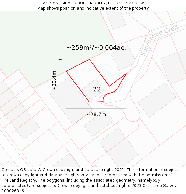 22, SANDMEAD CROFT, MORLEY, LEEDS, LS27 9HW: Plot and title map