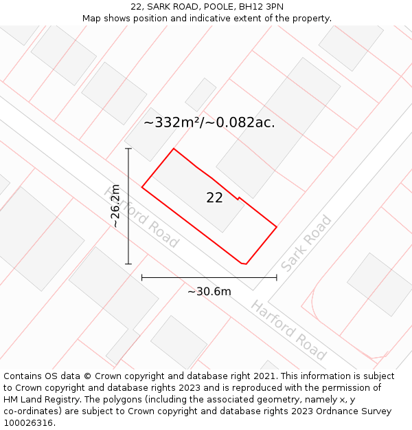 22, SARK ROAD, POOLE, BH12 3PN: Plot and title map