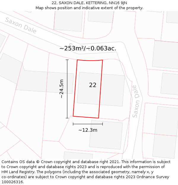 22, SAXON DALE, KETTERING, NN16 9JN: Plot and title map