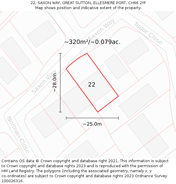 22, SAXON WAY, GREAT SUTTON, ELLESMERE PORT, CH66 2YF: Plot and title map