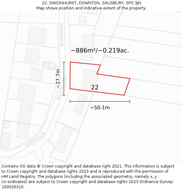 22, SAXONHURST, DOWNTON, SALISBURY, SP5 3JN: Plot and title map