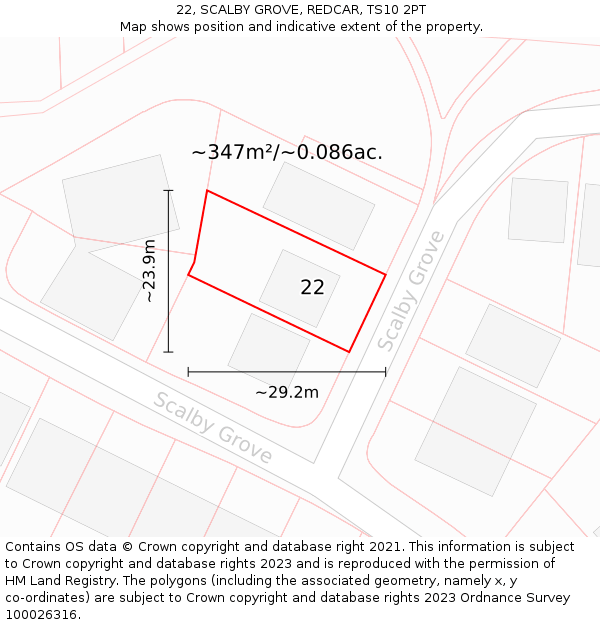 22, SCALBY GROVE, REDCAR, TS10 2PT: Plot and title map