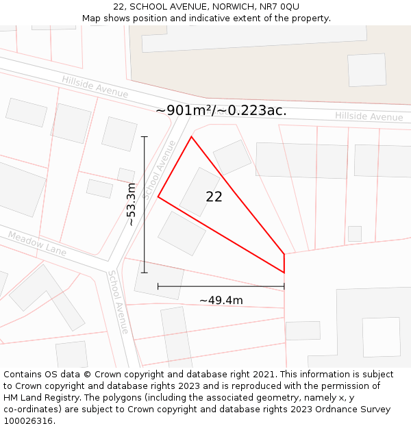 22, SCHOOL AVENUE, NORWICH, NR7 0QU: Plot and title map