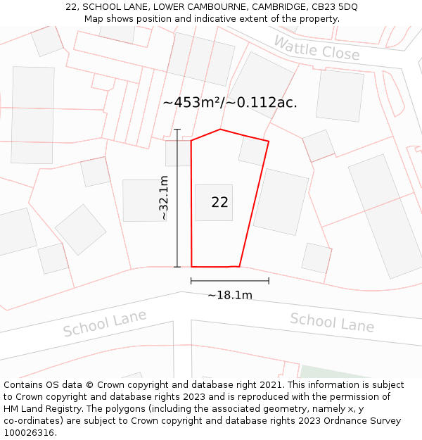 22, SCHOOL LANE, LOWER CAMBOURNE, CAMBRIDGE, CB23 5DQ: Plot and title map