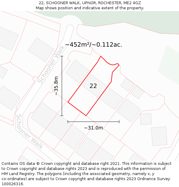 22, SCHOONER WALK, UPNOR, ROCHESTER, ME2 4GZ: Plot and title map