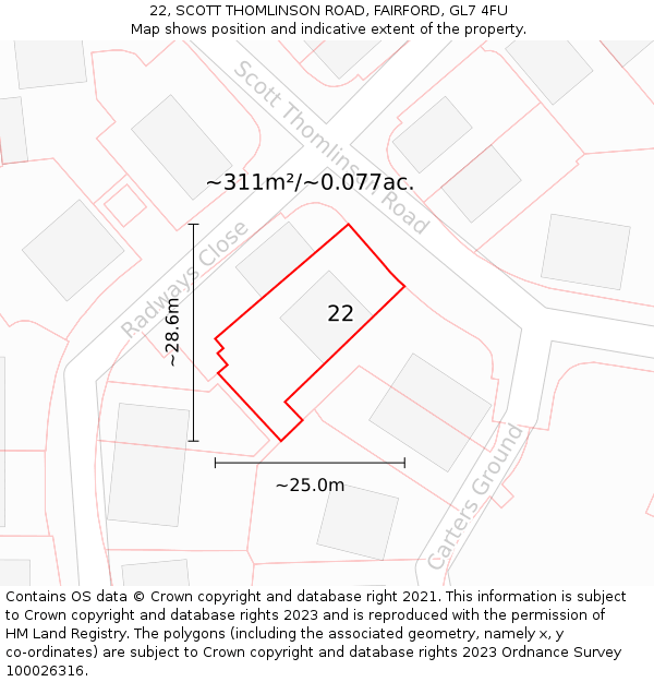 22, SCOTT THOMLINSON ROAD, FAIRFORD, GL7 4FU: Plot and title map