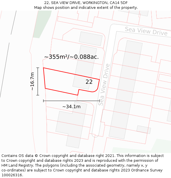 22, SEA VIEW DRIVE, WORKINGTON, CA14 5DF: Plot and title map