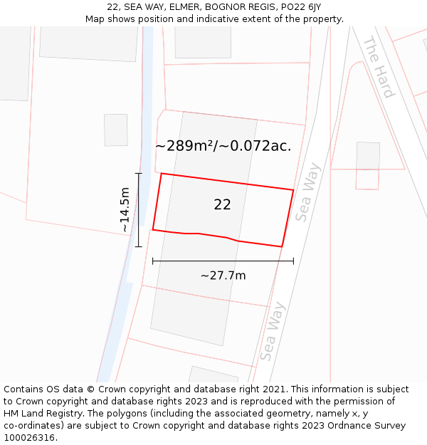 22, SEA WAY, ELMER, BOGNOR REGIS, PO22 6JY: Plot and title map