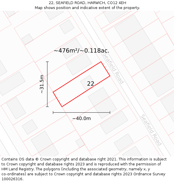 22, SEAFIELD ROAD, HARWICH, CO12 4EH: Plot and title map