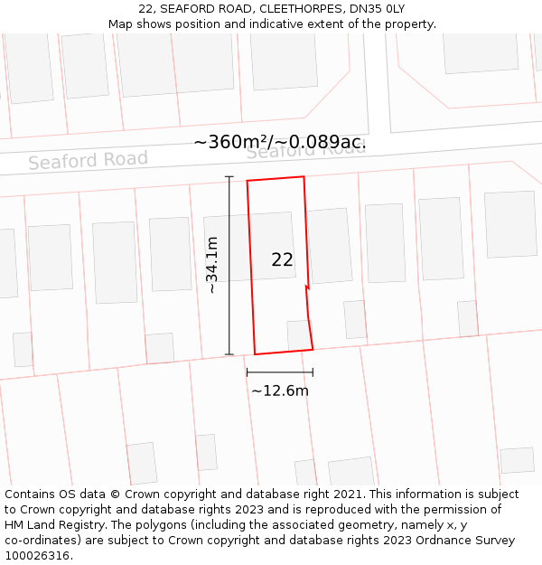 22, SEAFORD ROAD, CLEETHORPES, DN35 0LY: Plot and title map