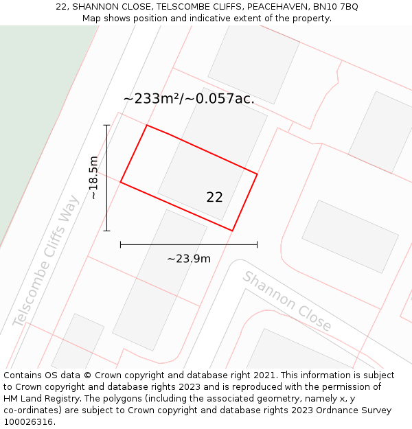 22, SHANNON CLOSE, TELSCOMBE CLIFFS, PEACEHAVEN, BN10 7BQ: Plot and title map