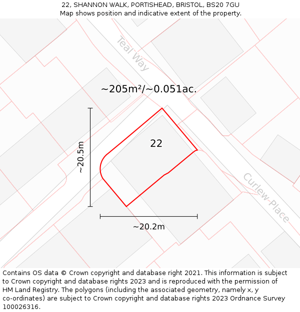 22, SHANNON WALK, PORTISHEAD, BRISTOL, BS20 7GU: Plot and title map