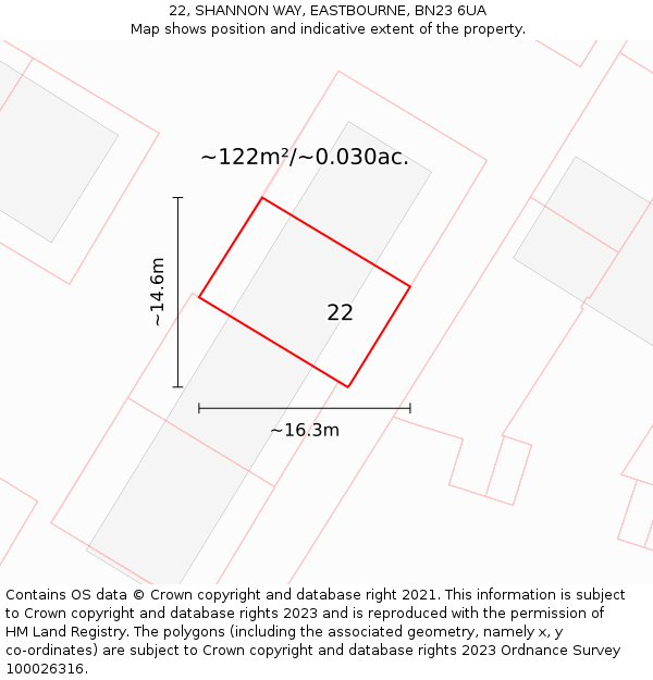 22, SHANNON WAY, EASTBOURNE, BN23 6UA: Plot and title map