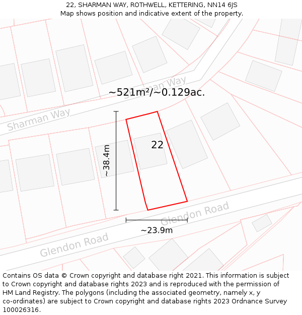 22, SHARMAN WAY, ROTHWELL, KETTERING, NN14 6JS: Plot and title map