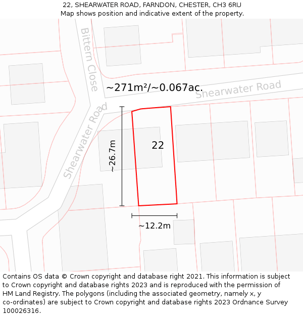 22, SHEARWATER ROAD, FARNDON, CHESTER, CH3 6RU: Plot and title map