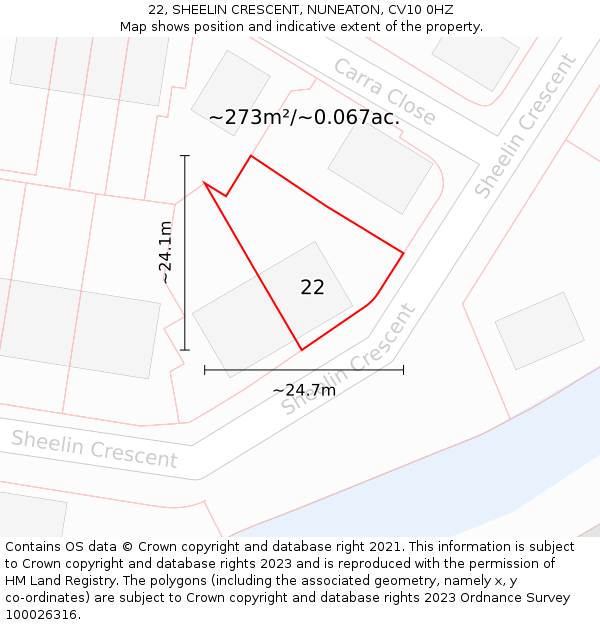 22, SHEELIN CRESCENT, NUNEATON, CV10 0HZ: Plot and title map