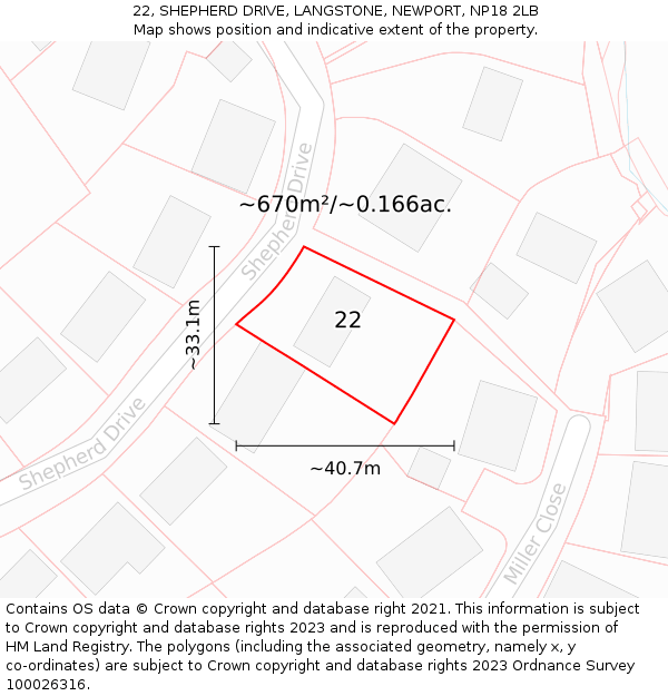 22, SHEPHERD DRIVE, LANGSTONE, NEWPORT, NP18 2LB: Plot and title map