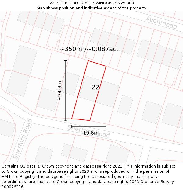 22, SHERFORD ROAD, SWINDON, SN25 3PR: Plot and title map