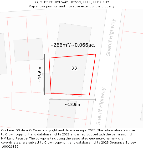 22, SHERIFF HIGHWAY, HEDON, HULL, HU12 8HD: Plot and title map